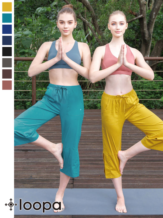 [Loopa] 弹性瑜伽裤（V型前） 花纹瑜伽裤 弹性瑜伽裤V型前